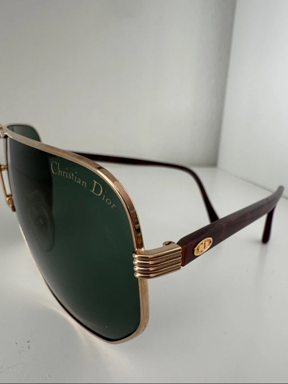 Christian Dior Shield Sunglasses Green Lens Gold Frame 2503 Vintage Style
